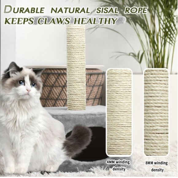 Natural Sisal Rope 8mm 98-Feet for Cat Scratching Post Tree Tower Replacement - Picture 2 of 2